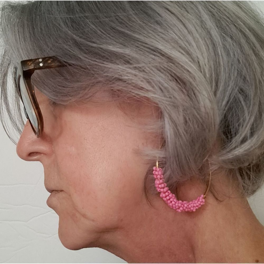 Seed Beaded Hoop Earrings Pink